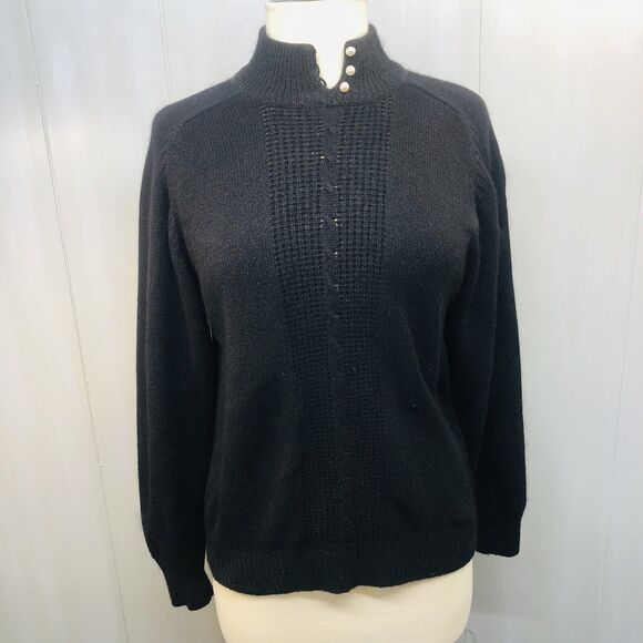 Vintage Crystal Sportsware Large Black Sweater Silk Angora Blend Long Sleeve - Picture 1 of 10